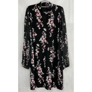 White House Black Market Delilah Floral Chiffon Keyhole Dress XL Black